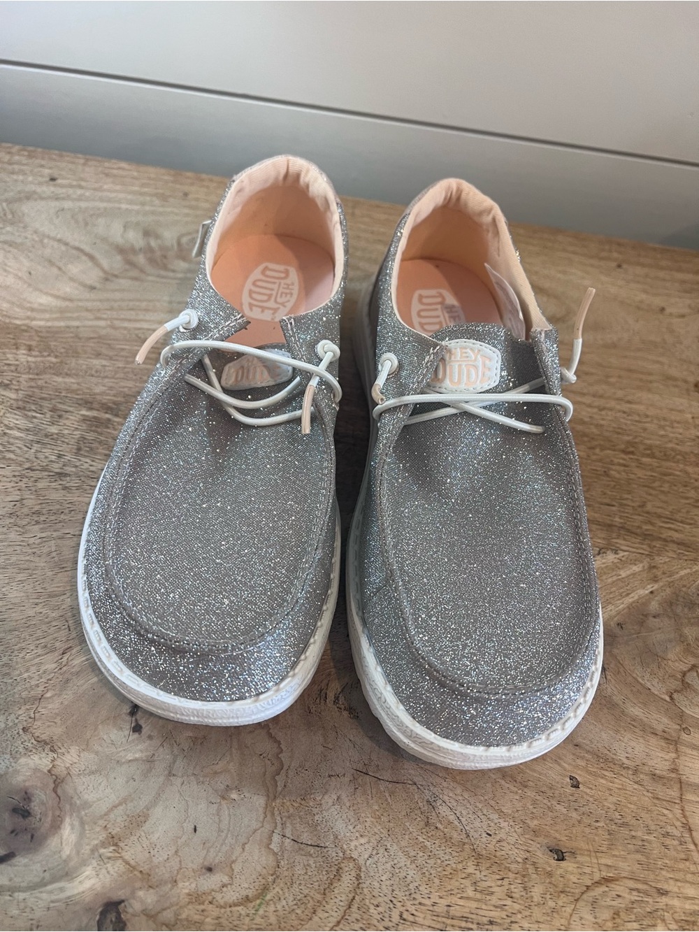 Hey Dude Kids Wally Glitter Silver Slip-On Sneakers